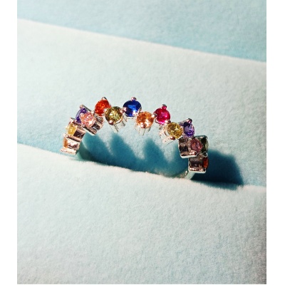 Anillo Rainbow de circonias cubicas en plata .925 talla 8